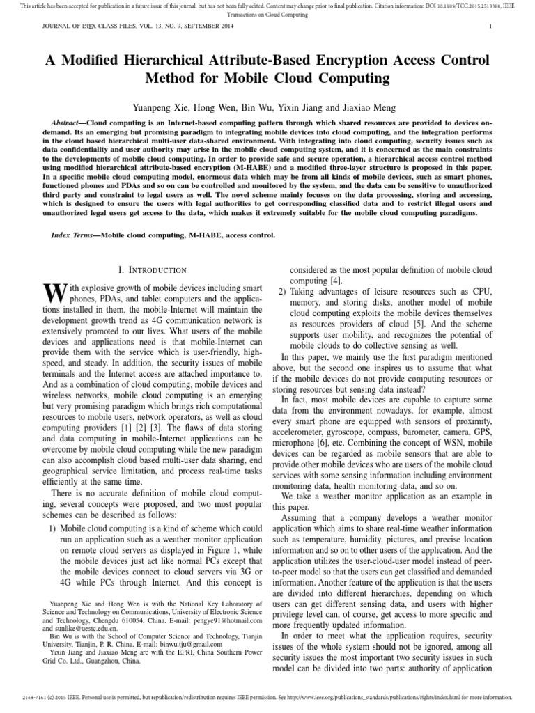 Hierarchical Access Control in Mobile Cloud | PDF | Cloud Computing ...
