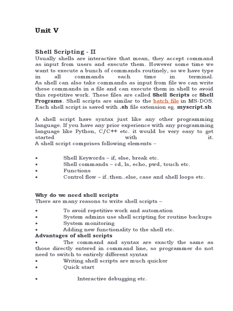 Unit-5 Shell Scripting | PDF | Shell (Computing) | Control Flow