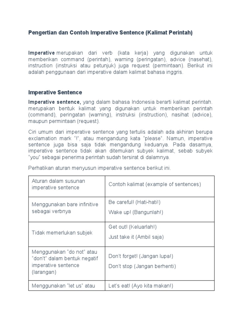 Pengertian Dan Contoh Imperative Sentence | PDF