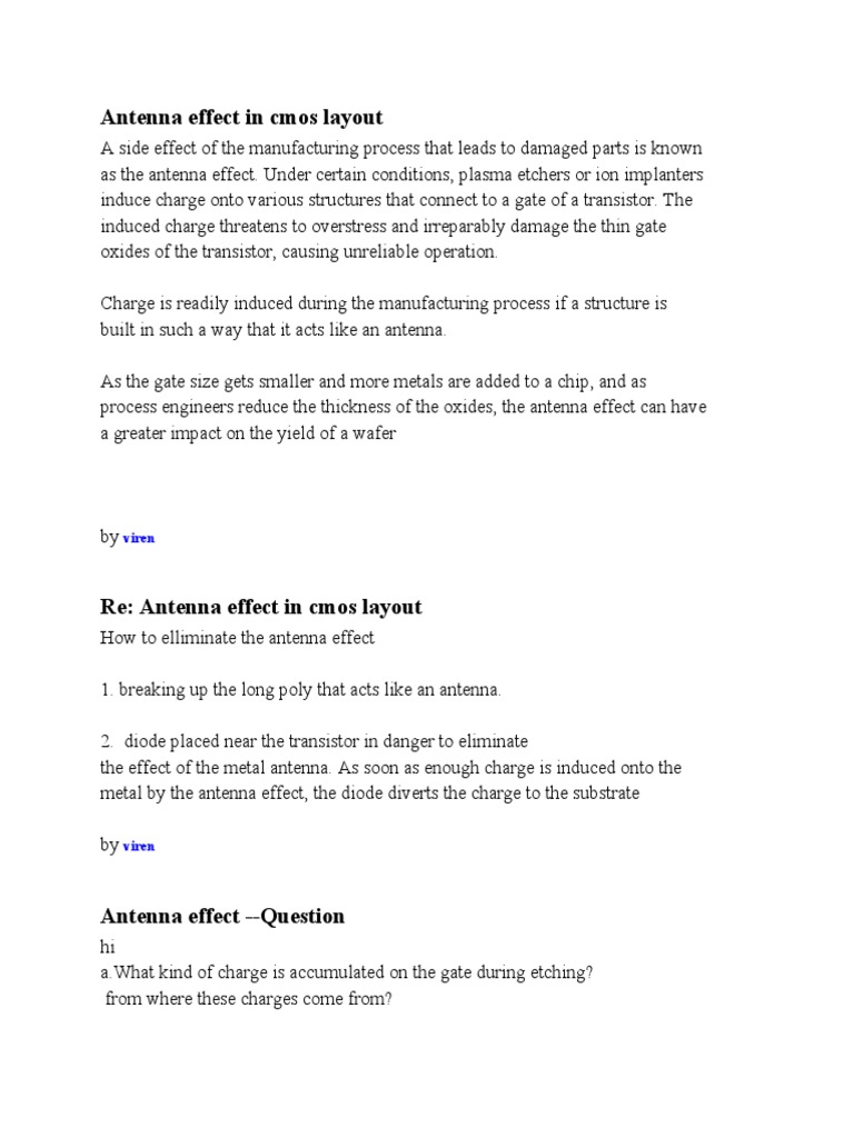 Antenna Effect in Cmos Layout PDF Semiconductor Device Fabrication