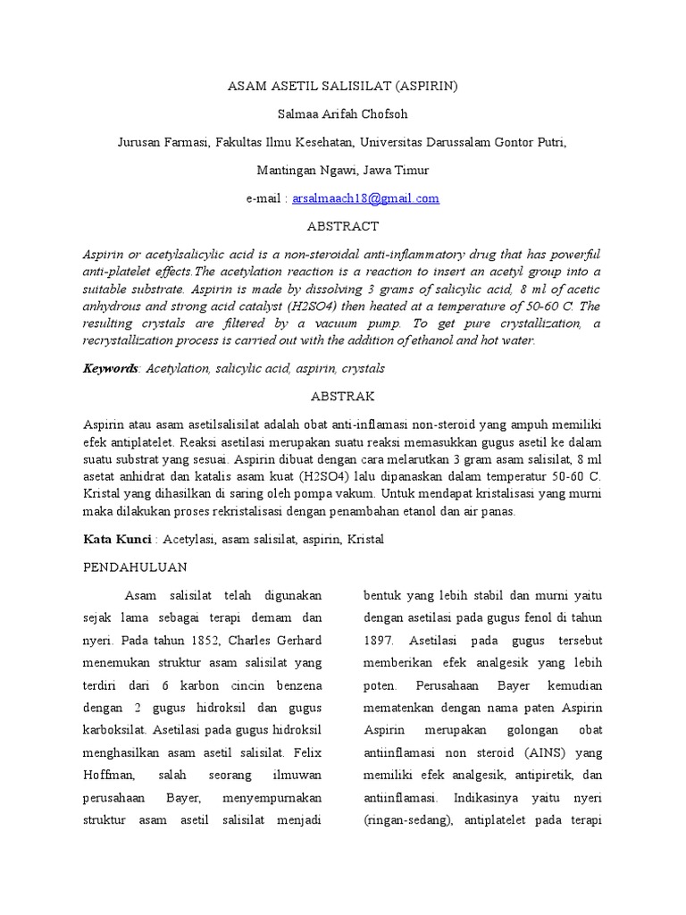 Jurnal Farmasi Kimia Organik (Aspirin) PDF