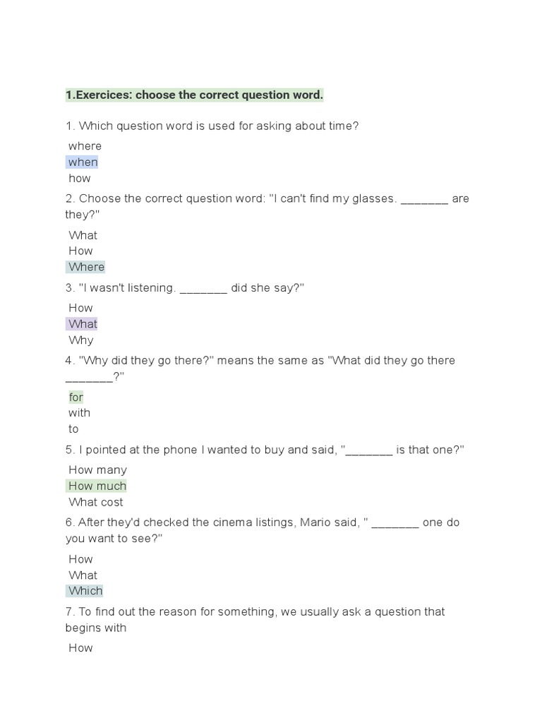 Question Words and Sentence Transformation Exercises | PDF | Self ...
