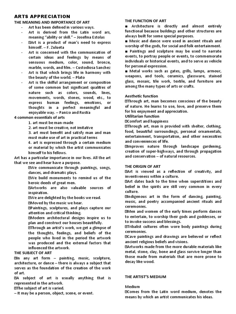 Arts Appreciation: The Meaning and Importance of Art The Function of ...