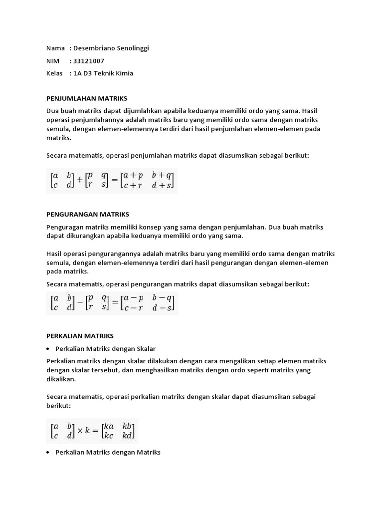 Operasi dan Determinan Matriks 2x2 | PDF | Metode & Bahan Ajar