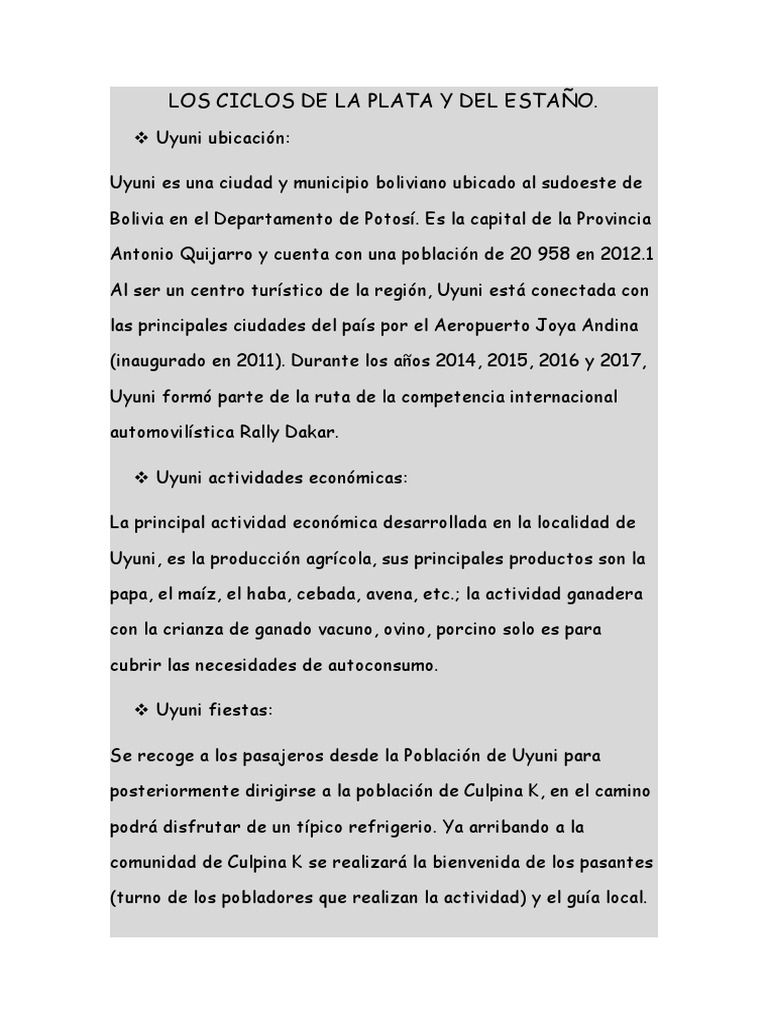 Los Ciclos de La Plata y Del Estaño (C. Sociales) | PDF