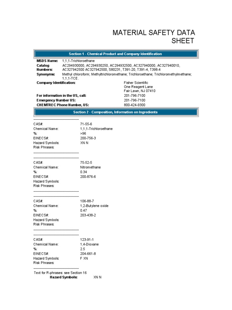 Material Safety Data Sheet MSDS Name Catalog Numbers Synonyms Company Identification PDF