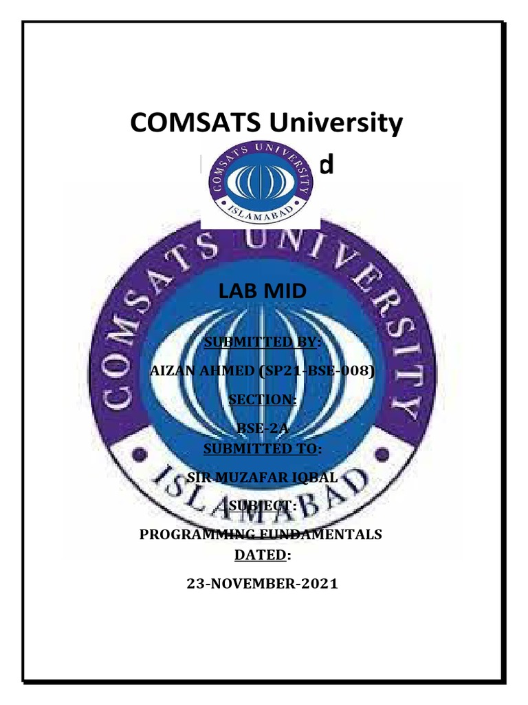 COMSATS University Islamabad: Lab Mid | PDF