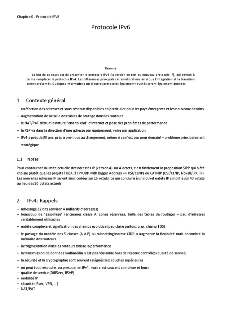 Introduction au Protocole IPv6 | PDF | I Pv6 | Protocoles Internet
