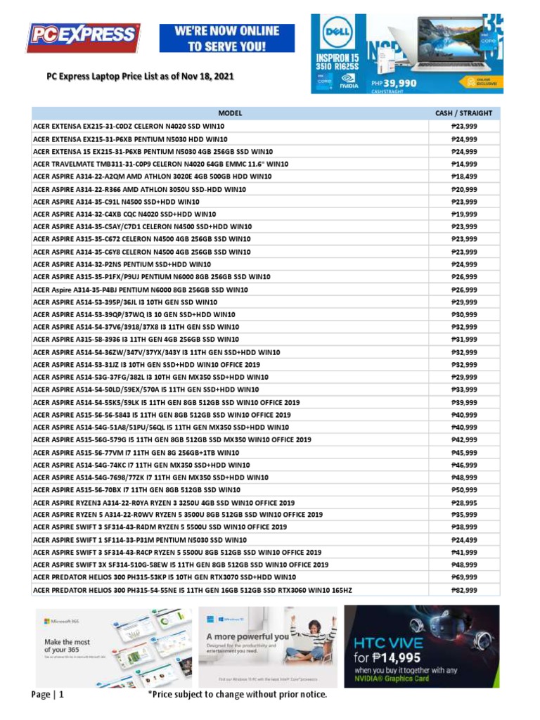 PC Express Laptop Prices Nov 2021 | PDF | Solid State Drive | Computer ...