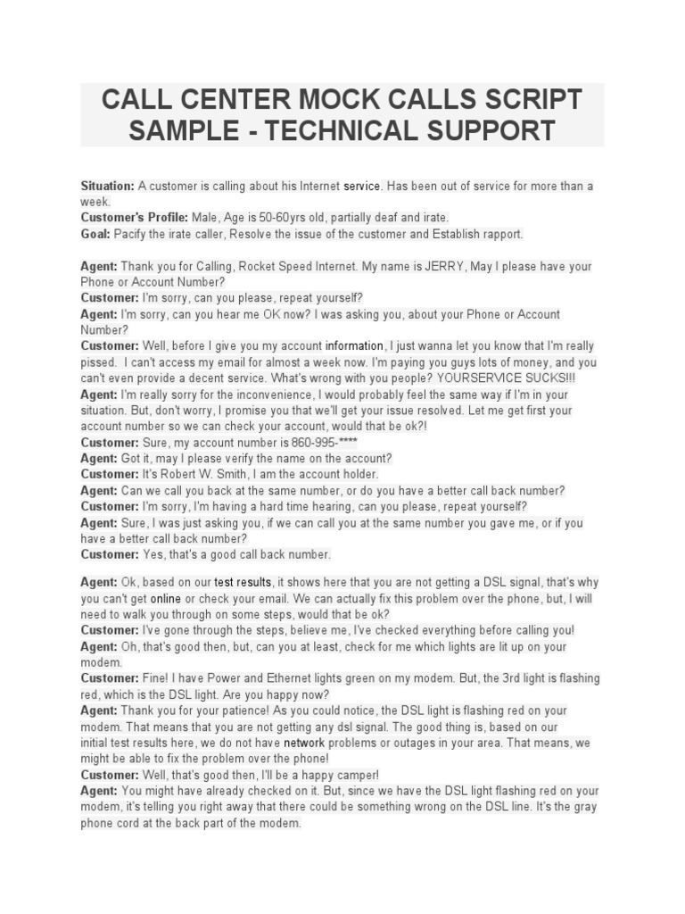 Call Center Mock Calls Script Sample Tec | PDF | Digital Subscriber ...