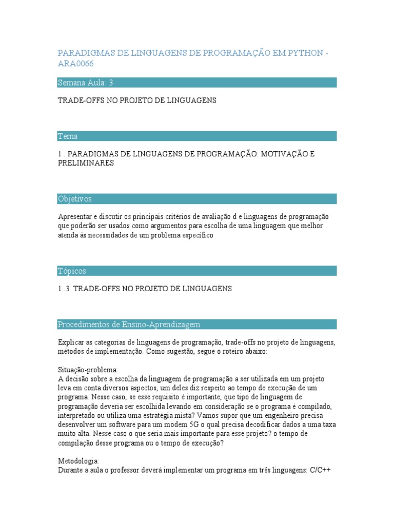 Trade-offs em Linguagens de Programação | PDF | Linguagem de ...