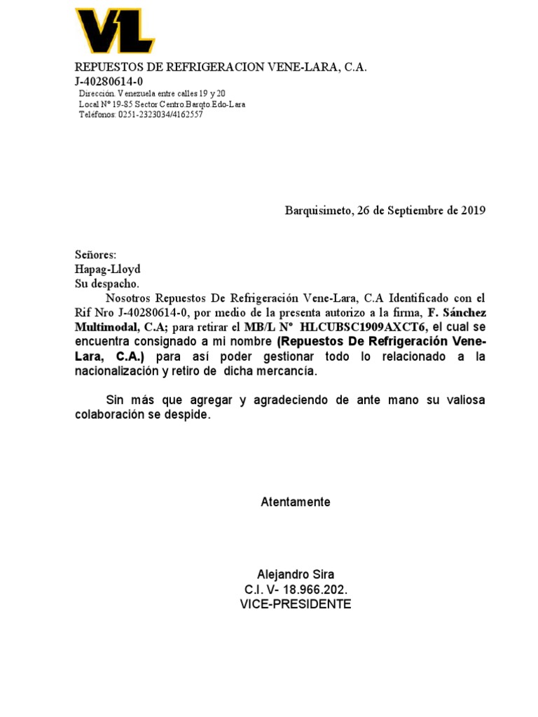 Carta de autorización aduanera Vene-Lara | PDF | aduana | Venezuela