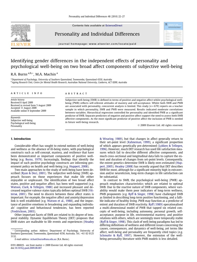 Gender Differences in Well-Being Factors | PDF | Extraversion And ...