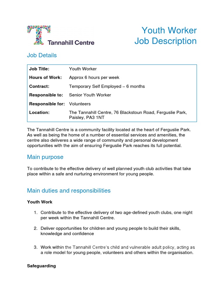 Youth Worker Job Description in Paisley | PDF | Volunteering | Child ...