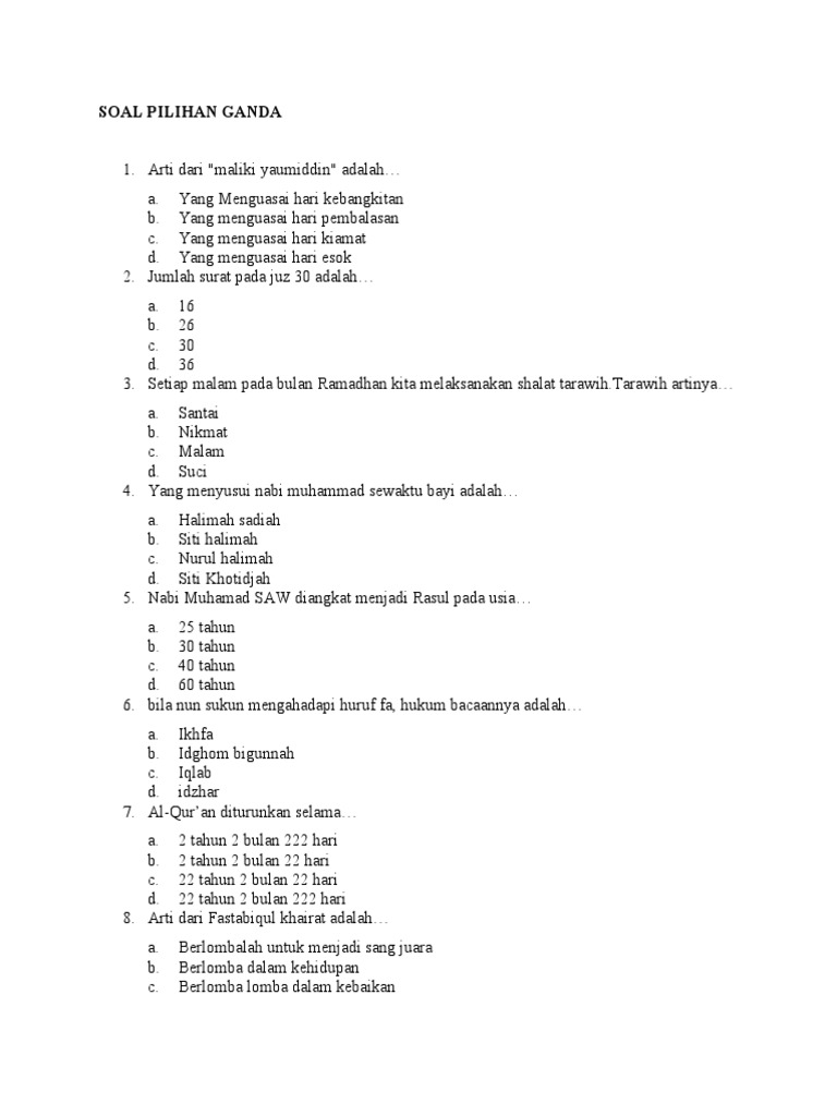 Soal Cca Pilihan Ganda