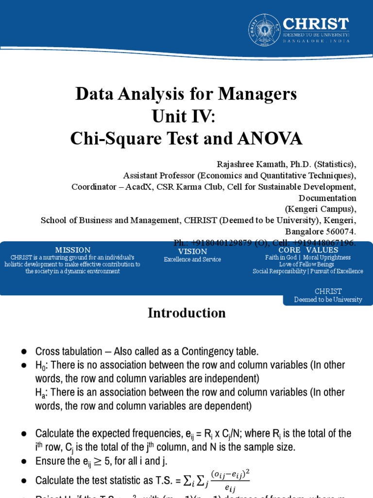 Data Analysis For Managers Unit IV: Chi-Square Test and ANOVA | PDF ...