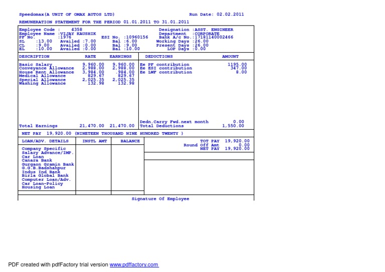 Remuneration Statement for Vijay Kaushik | PDF | Business | Technology ...