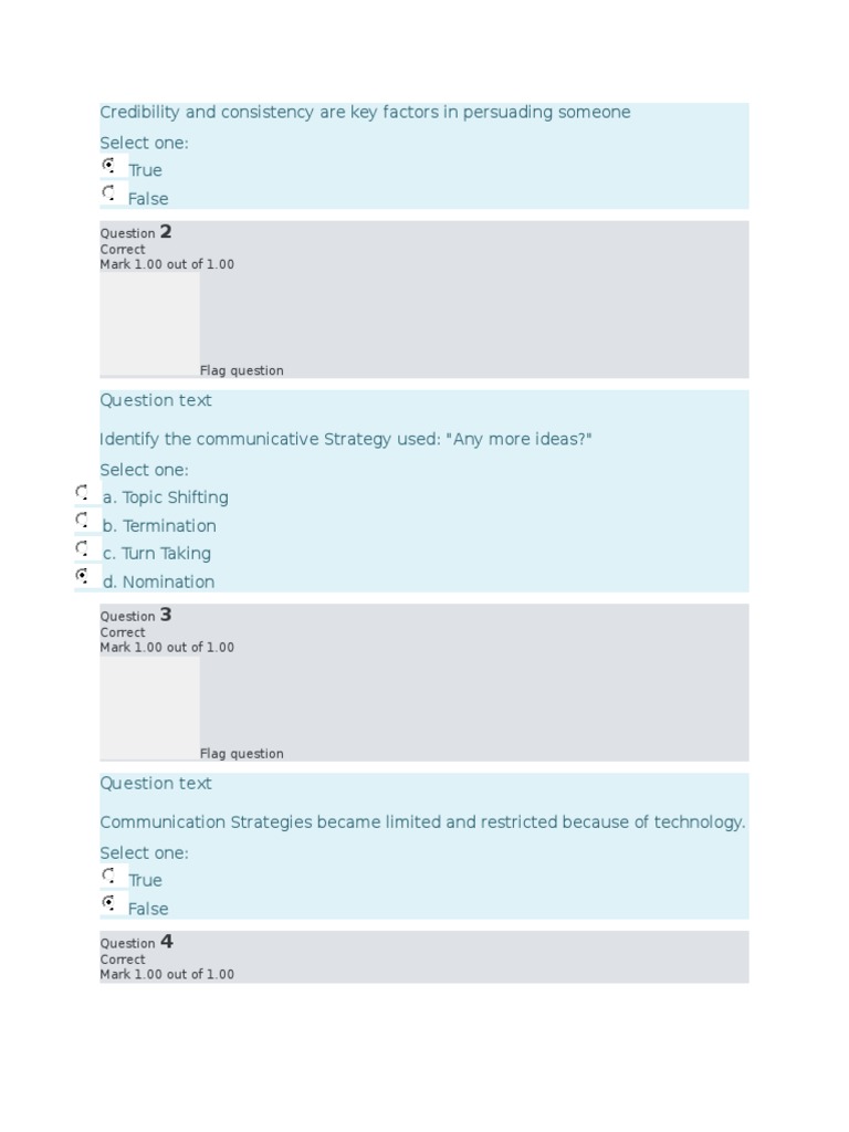Question Text: Correct Mark 1.00 Out of 1.00 | PDF | Persuasion | Question