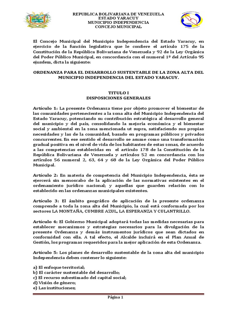 Ordenanza de Desarrollo Sustentable Yaracuy | PDF | Presupuesto | Venezuela