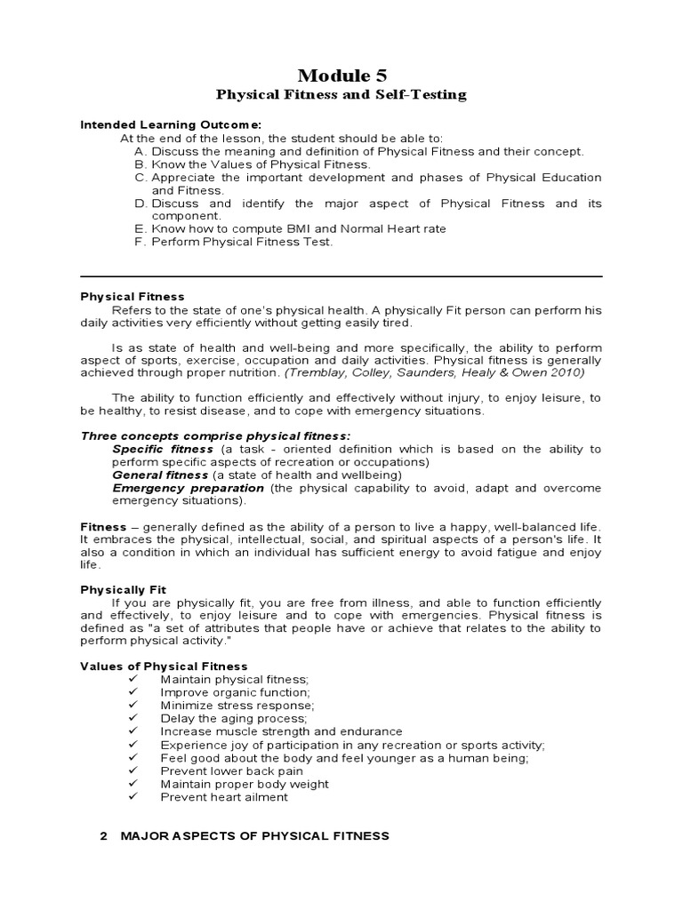 Module 5 Physical Fitness and Self Testing Activity | PDF | Physical ...