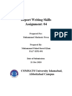 Report Writing Skills Assignment: 04: COMSATS University Islamabad, Abbottabad Campus