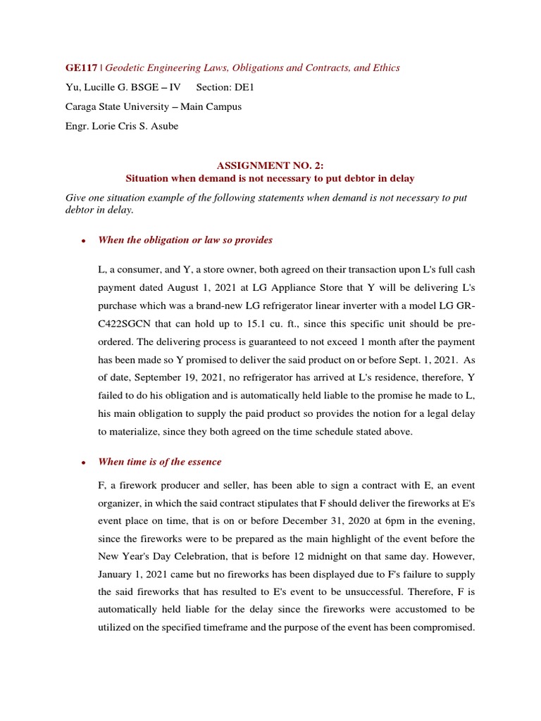Yu Lucille Ge 117 Assignment No 2 Pdf Private Law Economies