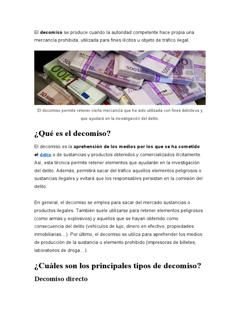 Tipos y Efectos del Decomiso Legal | PDF | Confiscación | Derecho penal