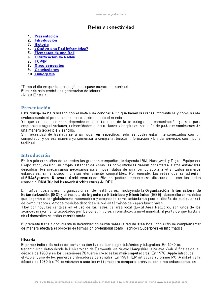 Redes Informáticas: Evolución y Uso | PDF | Red de computadoras ...