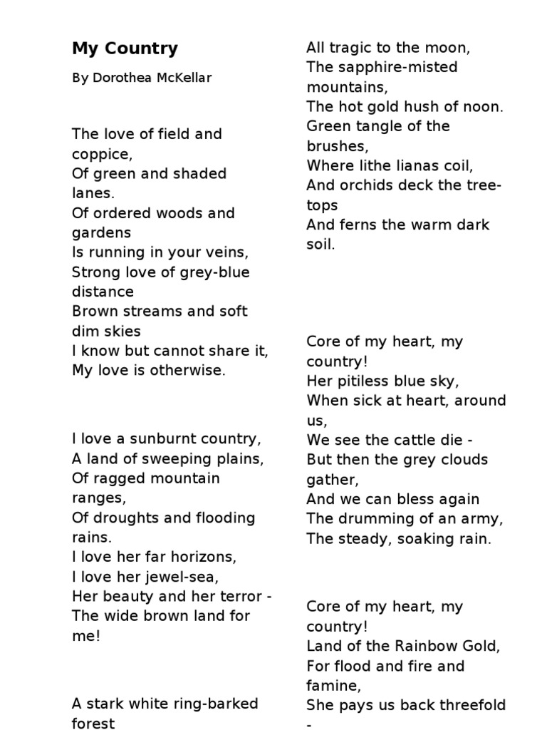 My Country: A Poem by Dorothea Mackellar | PDF