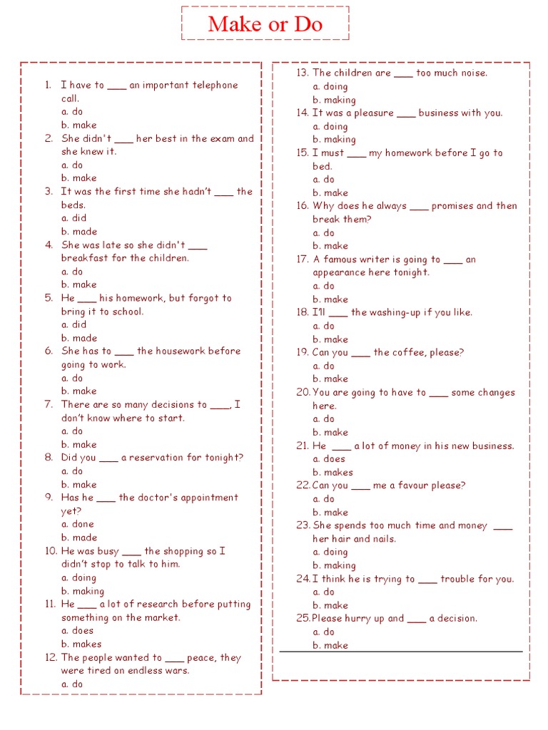 Make vs. Do: Activity Exercises | PDF