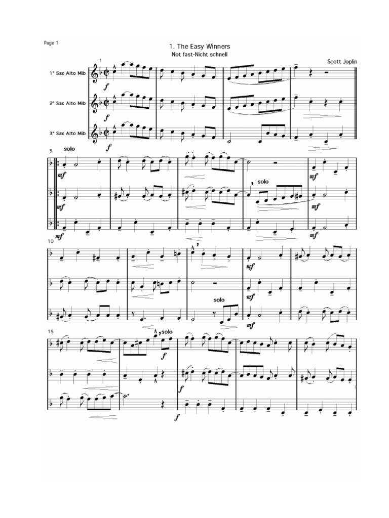 Scott Joplin The Easy Winners For 3 Sax PDF