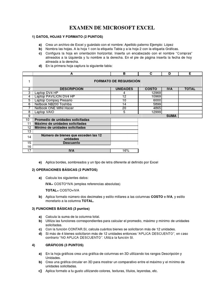 Examen Básico de Microsoft Excel | PDF | Microsoft Excel | Ciencias de ...