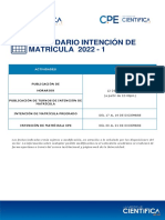 Calendario Intencion Matricula 2022 1