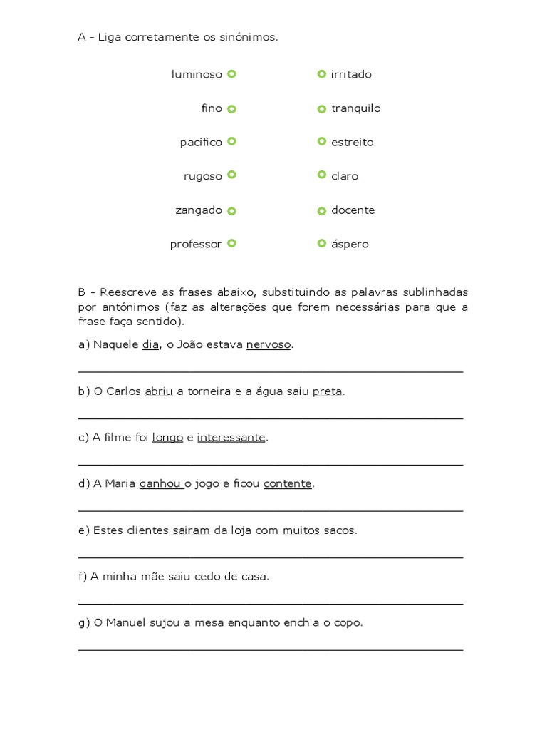 Atividades de Sinônimos e Antônimos 3º Ano | PDF