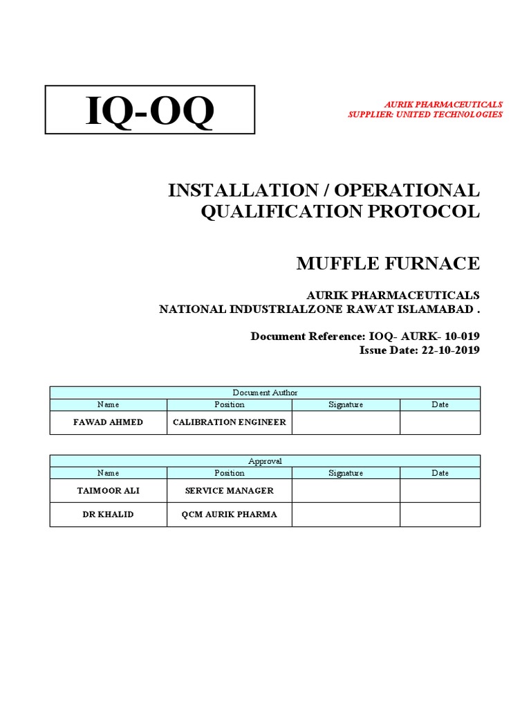 IQ-OQ Protocol for Muffle Furnace | PDF | Verification And Validation ...