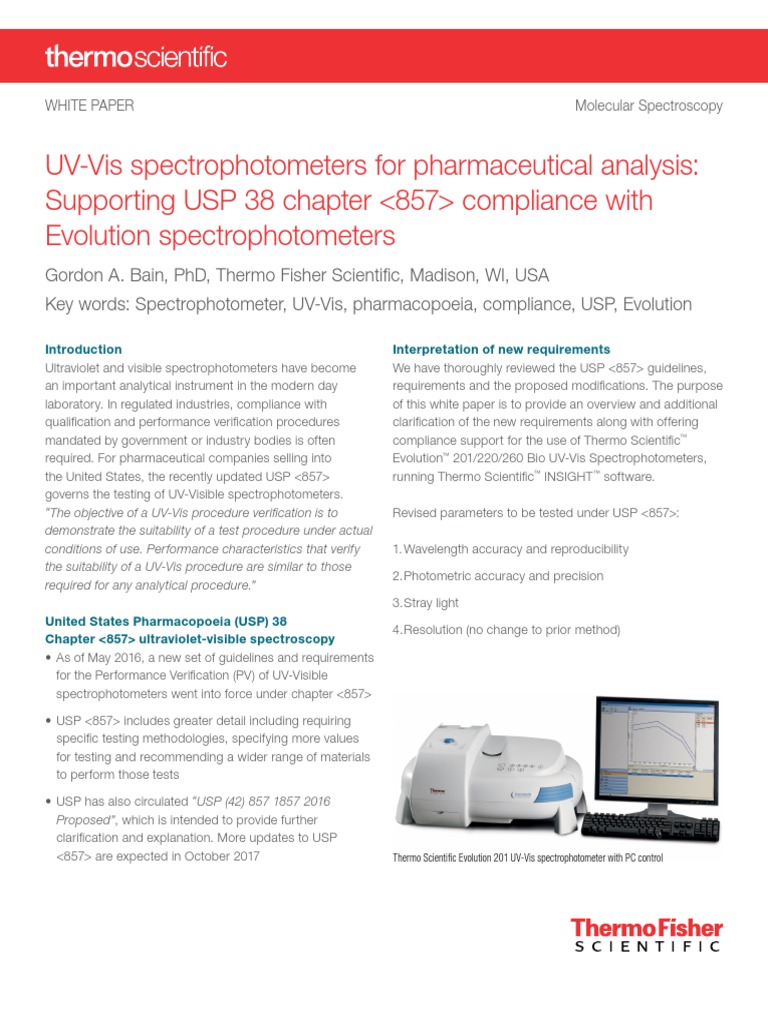 UVVis Spectrophotometers For Pharmaceutical Analysis Supporting USP 38 Chapter Compliance With