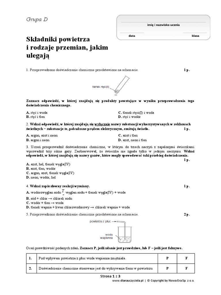 Składniki Powietrza I Rodzaje Przemian Jakim Ulegają Sprawdzian