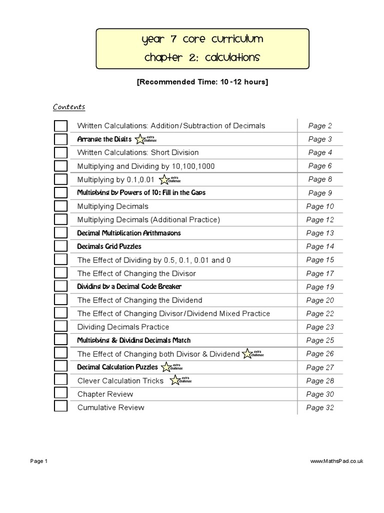Year 7 Calculations Curriculum Guide | PDF | Division (Mathematics ...