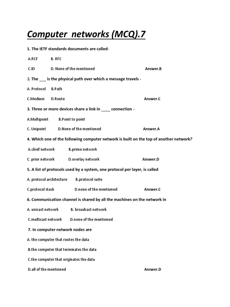 Computer Networks (MCQ) .7 | PDF | Computer Network | Network Topology