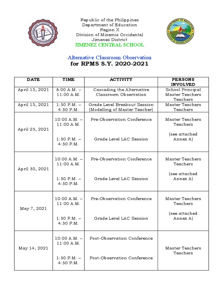 COT LAC Schedule PDF