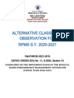 Alternative Classroom Observation For RPMS S.Y. 2020-2021: DM-PHROD-2021-0010 DEPED ORDER (DO) No. 11, S.2020, Section 10