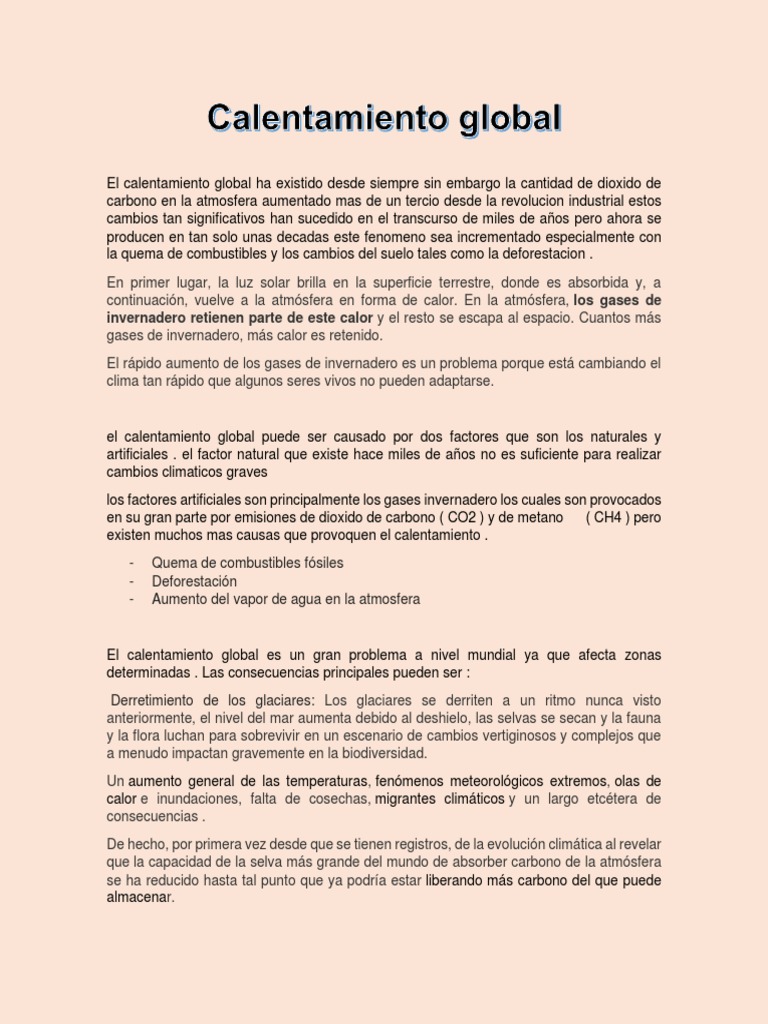 Causas y Consecuencias del Calentamiento Global | PDF | Gases de efecto ...