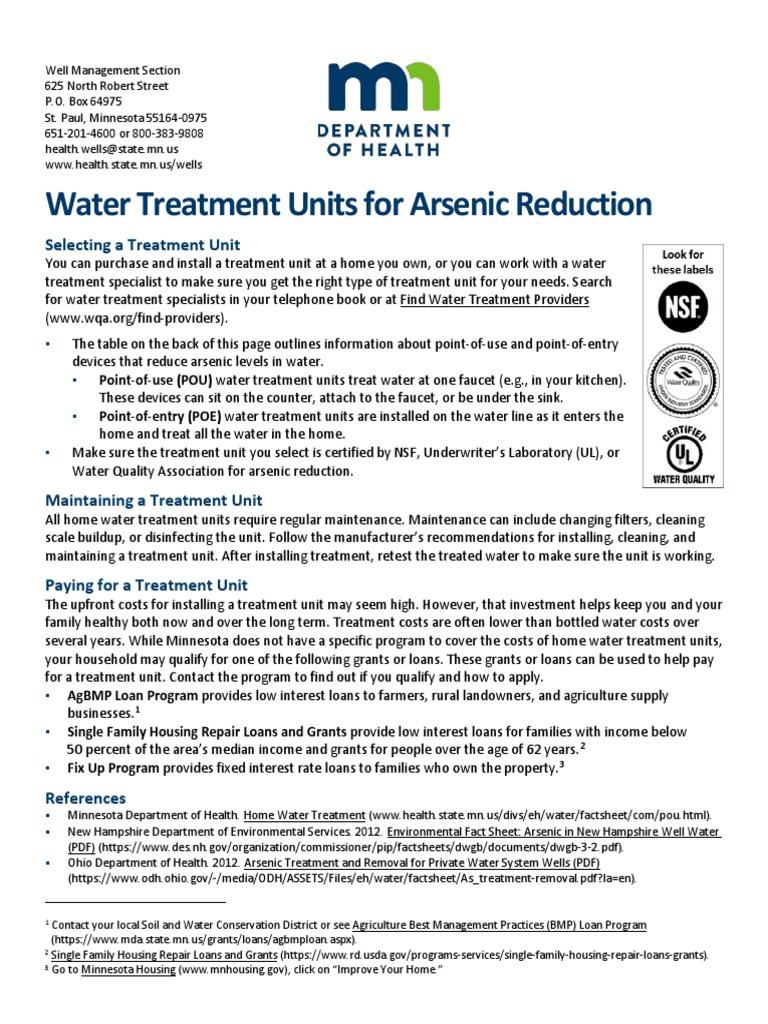 Water Treatment Units For Arsenic Reduction PDF Water Treatment