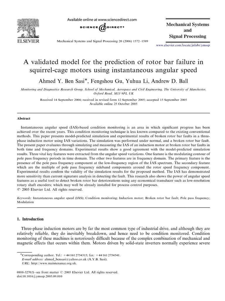 Ahmed Y. Ben Sasi (Model of Rotor Bar Failure) PDF Electric Motor