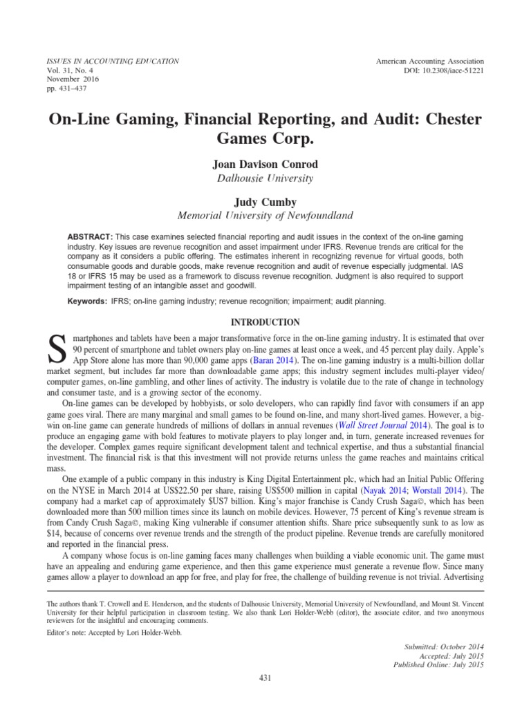 Accounting for On-Line Gaming Revenue and Asset Impairment | PDF ...