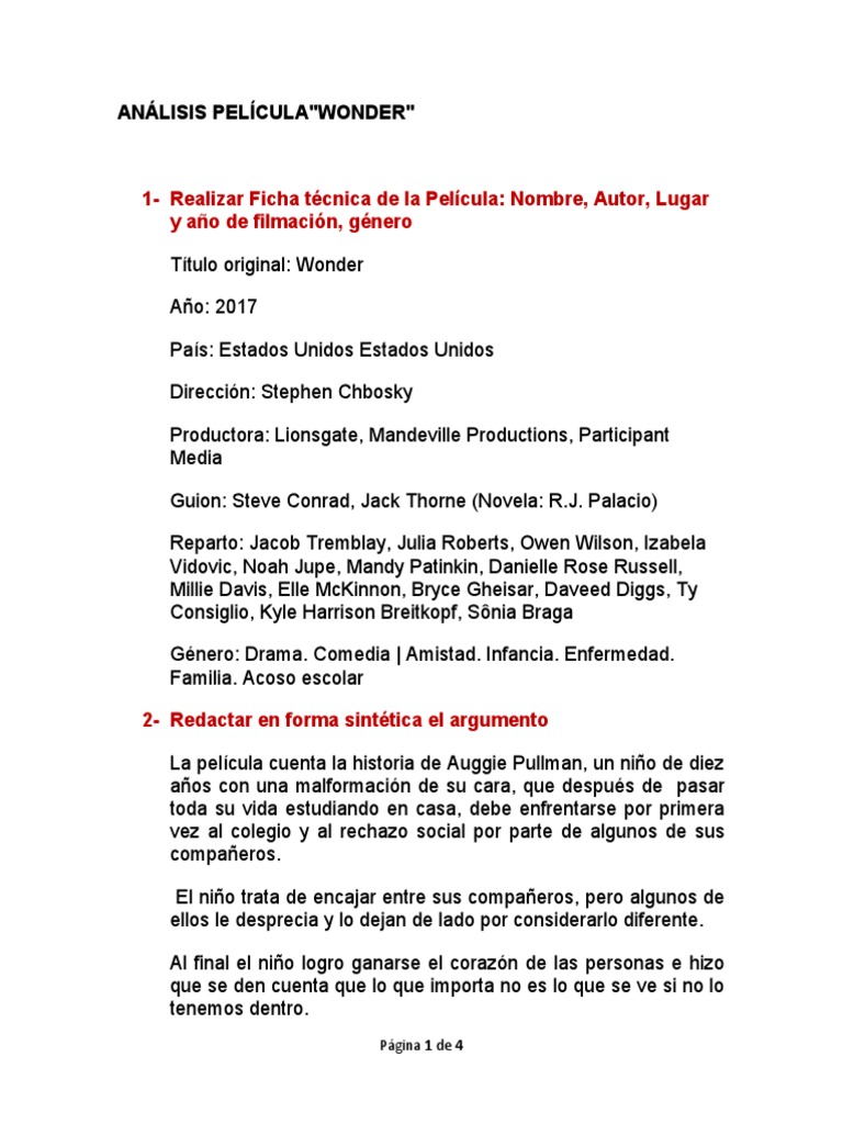 Analisis de La Pelicula Wonder | PDF