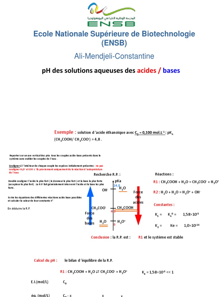 Calculs de pH pour solutions acides/bases | PDF | Ph | Chimie