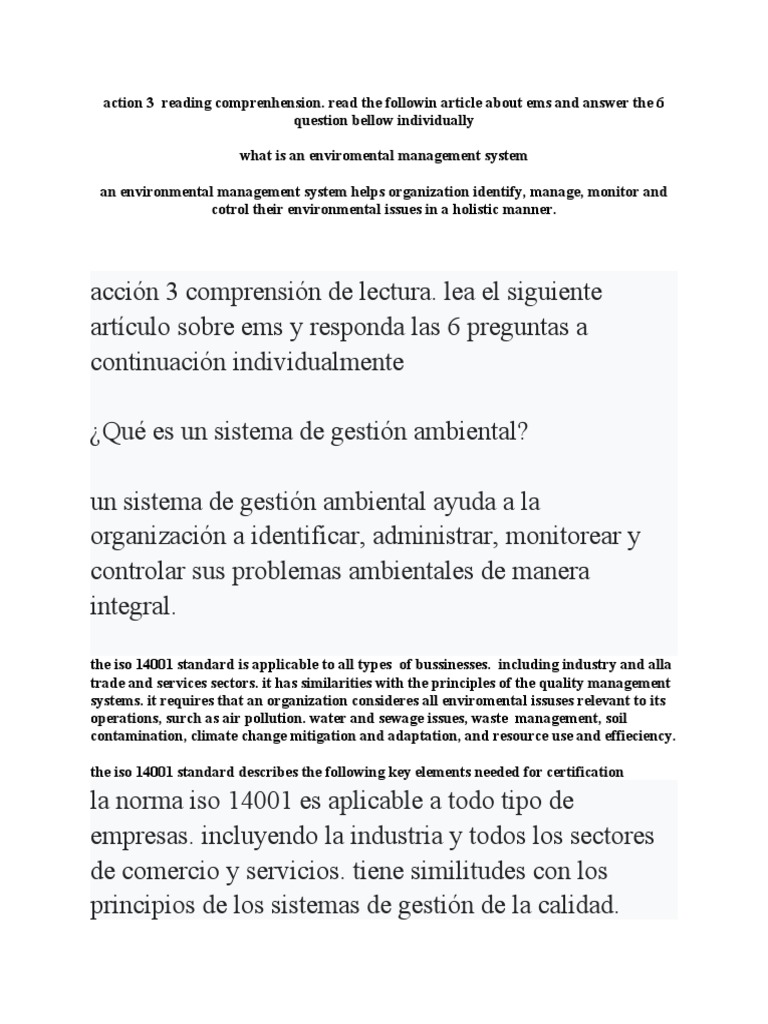 Sistema de Gestión Ambiental ISO 14001 | PDF | Entorno natural | Sector ...