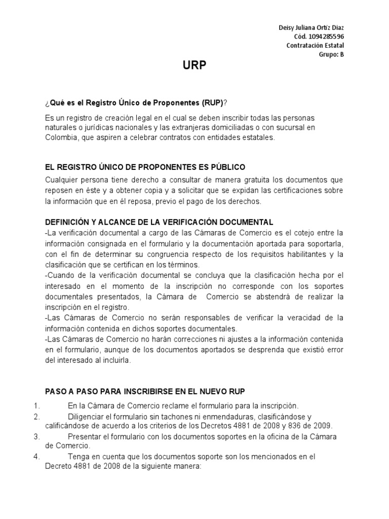 Guía para Inscripción en el RUP | PDF