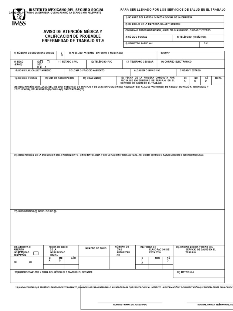 Formato Actualizado PB Enfermedad de Trabajo ST-9 - 2021 | PDF ...